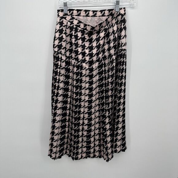 Unbranded Vintage Pink & Black Houndstooth Pleated Midi Skirt Size 8 - Picture 5 of 7